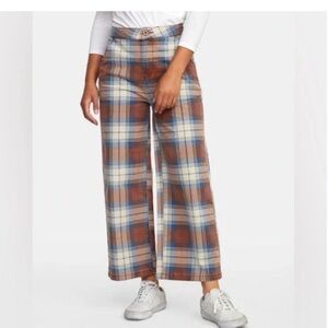 RVCA classic Plaid Wide-Leg Pants in Brown and Cream size 28